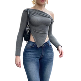 Kadın Omuz Dekolteli Triko Uzun Kollu Crop Bluz